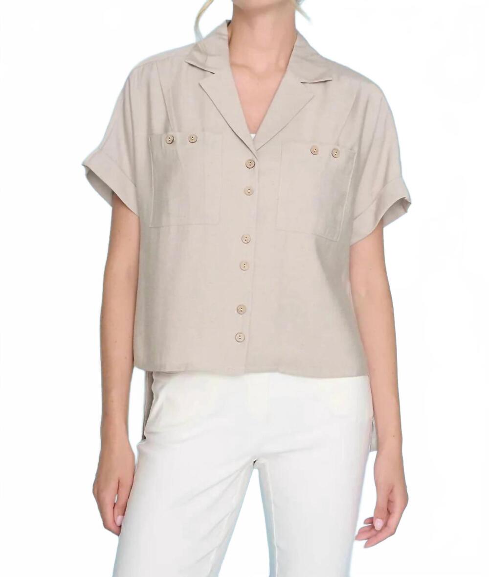 NEW PICADILLY button front blouse with pockets in sand dollar